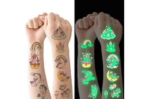 FLYFTREY Tatuaggi Temporanei per Bambini, 10 Fogli Luminous Adesivi Tatuaggi Finti, Tatuaggio Set de Temi Unicorno, Ragazzo Ragazza Compleanno Festa Giochi Regalini Giocattoli