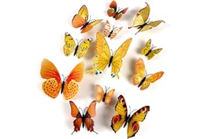 HDKAJL 72 Pcs Butterfly Wall Sticker, Butterflies Decorative, 3D with Magnetic Butterfly Wall Sticker, Detachable Butterfly Sticker Great with Magnets and Glue for Home Classroom Wedding Party Decor (Yellow)