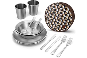 Odoland Kit de Cubiertos Acero Inoxidable Pulido, Cubiertos de Acampada, Senderismo, Picnic, Viajes (2 Pesonas)