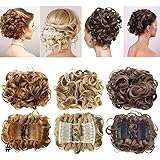 Chignon di capelli ricci finti, effetto spettinato, da usare come extension per capelli corti o code di cavallo, con pettinin