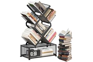 HI NINGER 6 Tier Tree Bookshelf Small Bookcase Floor Free Standing Desktop Bookshelf Can be Placed Book Magazine CDs for Living Room, Home Office black