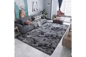 Leesentec Area Rugs Soft Living Room Carpets Anti Slip Fluffy Bedroom Rug Shaggy Floor Mats Large for Hallway Bedroom(Black/grey, 160 * 200cm)