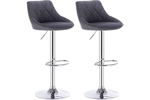 WOLTU Bar Stools Dark Grey Bar Chairs Breakfast Dining Stools for Kitchen Island Counter Bar Stools Set of 2 pcs Linen Exterior/Adjustable Swivel Gas Lift/Steel Footrest & Base