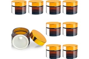 Roellgs 8 st 50 ml bärnstensglasburkar, bruna glas kosmetiska tonade burkar, tomma kosmetiska behållare med inre foder och svarta lock för lotioner grädde salvor