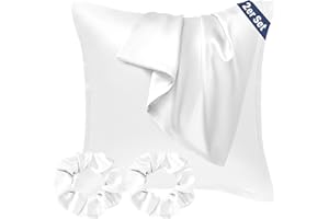 ‎SEIWOHL Seiwohl 2er Set Seidenkissenbezug 80x80 Weiß, Satin Kissenbezug Silk Pillowcase Satin Kopfkissenbezug Kissenhülle für Haar und Haut, Haarschonender Kissenbezug mit 2 Seide Haargummi