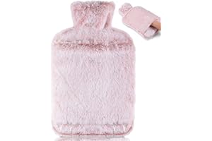 BOLEi Termofor z miękką osłoną – szczelny, 2-litrowy termofor z kieszenią typu kangur, naturalna guma + puszysty termofor, prezent dla mężczyzn i kobiet (różowy)