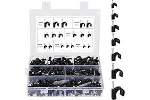 WOOWAIR 600 pezzi Fermacavo con Chiodo, Graffette Clip per Cavi, Fermacavi Muro Rotondo, fermacavi in ​​acciaio per chiodi 4 mm 5 mm 6 mm 7 mm 8 mm 10 mm 12 mm fermacavi per fissaggio cavi nero