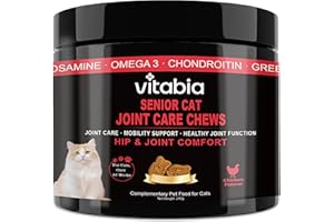 VITABIA Senior Cat Joint Support Chews – Cat Arthritis, Hip & Joint Supplement with Glucosamine, Chondroitin, MSM, Green-Lipped Mussel, Omega-3 & Hyaluronic Acid – Mobility Relief for Older Cats Treats