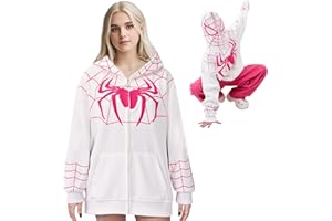 Forfamy Felpa con Cappuccio Uomo, Felpa con Cappuccio e Zip Donna, Felpa Supereroi Ricamo con Stampa Ragno, Costume Cosplay per Halloween, Carnevale