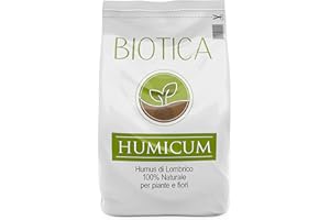 BIOTICA Humus di lombrico Terriccio 100% biologico italiano HUMICUM - 25 Litri - Fertilizzante Naturale, Concime per Piante, Fiori e Orto