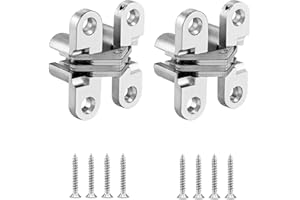 QWORK 2 Pezzi Cerniere Invisibili, Cerniere Nascoste A Croce Per Porte A Soffietto, Viti Incluse, 43.7 mm