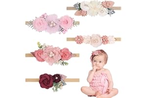 FUIPVGI zarte Blumen Nylon Stirnbänder, creme rosa, zarte Blumen Haarschleifen, elastische, weiche Haarbänder, Frühling, für Babys,Neugeborene, Kleinkinder