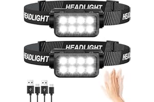 SOGDECO Head Torch Rechargeable 2-Pack, 8 LED 2500L Super Bright Headtorch with Motion Sensor, Waterproof & 10 Light Modes Headlamp Headlight, Long Runtime Head Lamp for Kids & Adults Camping Running Fishing
