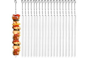 KOIROI Rożen do grilla, Kabob szpikulce ze stali nierdzewnej, długie szpikulce, 38 cm, płaski szpikulec do grilla ze stali nierdzewnej zapobiega rdzewieniu, nadaje się do mycia w zmywarce, na imprezy przy grillu na świeżym powietrzu i do ogrodu, 20 sztuk