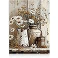 Dazzlewall Rustic Daisy Wall Art Farmhouse Bathroom Wall Decor Vintage Country Canvas Wall Art for Bedroom Bathroom Kitchen 12x16 in Unframed