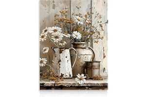DAZZLEWALL Arte Murale Rustica Margherita, Decorazione da parete per Bagno in Fattoria, Arte Murale Vintage su Tela per Camera da Letto Bagno 30x40 cm Senza Cornice