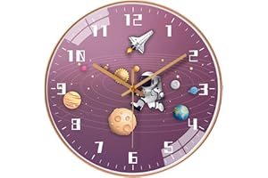 EXQULEG Kinderwanduhr Lautlose, Wanduhr Kinder Weltraum Astronauten, Wanduhr für Junge und Mädchen, Kinderzimmer Klassenzimmer (3066,8 Zoll/20cm)