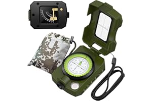 Proster Brújula para senderismo con clinómetro de avistamiento IP54 impermeable brújula de navegación de aleación de aluminio brújula de camping con bolsa de transporte para camping, caza, senderismo,