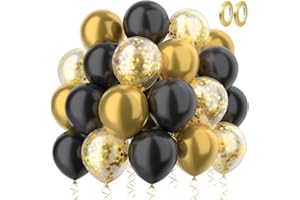 Luftballons Gold Schwarz, Luftballons Geburtstag Set 60 Stück 12 zoll Ballons mit 2 Rollen Band für Geburtstag Hochzeit Party Dekoration Graduierun