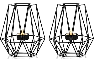 Nuptio 2 Piezas Candelabros Negros para Sala Estar, Candelabros Hexagonales Geométricos para Té, Decoración Mesa Boda, Portavelas Votivo para Eventos Fiesta Cumpleaños, Decoración del Hogar
