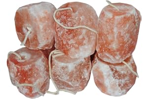 AMESBICHLER AMKA - Pietra minerale di sale dell’Himalaya da leccare, di circa 1,5 fino a 2 kg per pezzo, con corda, set da 6, della miniera di sale di Punjab in Pakistan