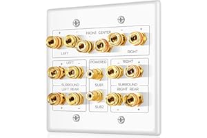 TNP PRODUCTS TNP głośnik kina domowego gniazdo ścienne - 7,2 7,1 panel dystrybucji dźwięku przestrzennego, pozłacany miedziany bananowy wtyk łącznik słupkowy 2 RCA LFE wejście do subwoofera (2-gang)