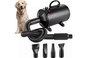 Memows Pulseur Chien Professionnel Souffleur Chien Séchoir Sèche-Poils Toilettage Sèche-Cheveux pour Chien 2800W Sèche-Cheveux pour Animaux Vitesse Continue et température réglable avec 4 Buses (Noir)