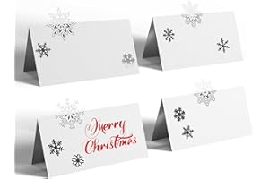 YUNSTK 48 Pcs Christmas Place Cards, 4 Design Table Name Cards, Snowflake Name Place Card, Xmas Seat Cards Greeting Cards Snowflake Party Supplies for Christmas Holiday Wedding Winter Party Decoration