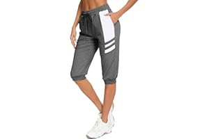 Terecey Pantalón Pirata Mujer 3/4 Delgada Pantalon Chandal Mujer con Bolsillos Pantalones Piratas Mujer Verano para Yoga Fitness Entrenamiento Correr