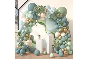 BALLOON GARLAND Guirnalda de Globos Azul Verde Salvia, 106pcs Kit de Arco de Globos Verde Azul con Globos Blanco Arena y Metalizados para Niños, Decoración de Cumpleaños, Compromiso, Boda, Baby Shower