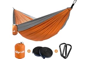 Glymnis Hamac Ultra-léger en Nylon 300kg Capacité de Charge 275x140cm avec 2 x Sangles en Nylon et 2 x Mousquetons pour Camping Voyage Exterieur Jardin
