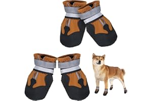 Avvrel Hundeschuhe, 4 Stück Pfotenschutz Hundestiefel rutschfeste wasserdichte Hundeschuhe mit Verstellbar Reflektierendem Riemen, Outdoor Hundeschuhe für Kleine Mittel Große Hunde (S, Braun)