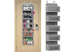 Aqash Over Door Storage Hanging Organiser - 5 Clear Window Pockets Organizer For Toys, Wallets And Towels, Grey (Grey)