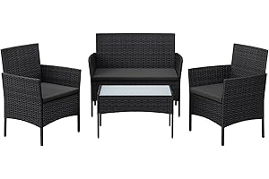 SONGMICS Balkonmöbel, Gartenmöbel-Set, aus PE-Polyrattan, Lounge-Set, Terrassenmöbel, Outdoor, für Terrasse, Balkon, Garten, schwarz-grau GGF004B06
