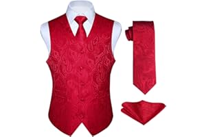 Enlision Gilet Costume Homme Paisley Mariage Ensemble de Cravate et Pochette Jacquard Gilets sans Manche pour Fête