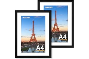 FIXSMITH A4 Picture Frame Set of 2, Black Photo Frame with HD Plexiglass, Versatile Black A4 Frame, Dual Orientation (Landscape/Portrait), Multi Picture Frames Collage for Tabletop or Wall Display