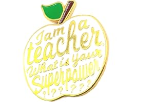 SNS COMPONENTS Anstecknadel mit Aufschrift "I Am A Teacher What Is Your Superpower", weißer Apfellehrer, Metall, Emaille, Metall