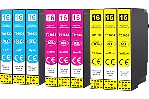 JHAAN 16XL Cartucce Compatibili con Epson 16 cartucce 16 XL Compatibili con Workforce WF-2760 WF-2630 WF-2510 WF-2660 WF-2010 WF-2750 WF-2650 WF-2540 WF-2530 (Ciano, Magenta, Giallo, Confezione da 9)