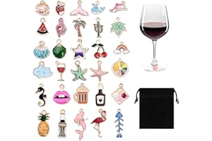 VLYX Ciondoli per calici da vino a tema oceano (30 pezzi) con sacchetto di velluto - Decorazioni con creature marine nautiche per degustazioni di vino, segnabicchieri, targhette identificative per calici