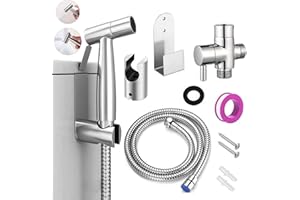 TourKing Hand-held Bidet Sprayer Set, Stainless Steel Toilet Shattaf Cloth Diaper Sprayer with Anti-leaking Hose and Pet Dog Bath,Bathroom Cleaning and Personal Hygiene