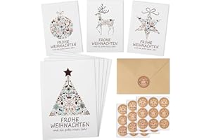 COCHIE Weihnachtskarten mit Umschlag Set, 20 Stück Weihnachtskarten und 20 Stück Kraftpapier Umschläge, Einfach Modern Weihnachtskart, Geschäftlich und Familie