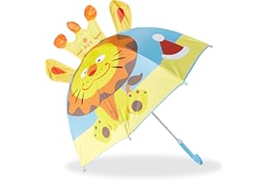 Relaxdays Parapluie pour enfants motif animaux effet 3D fille garçon forme cloche, coloré
