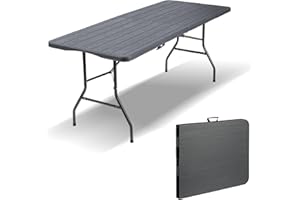 IlGruppone Tavolo Pieghevole Rettangolare Valigetta In HDPE Pieghevole Cucina Giardino Fiera Mercato Pic Nic Campeggio In Dura Resina 180X74X74 Richiudibile Salvaspazio (Antracite, 180X74X74 cm)