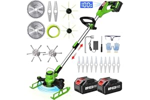 SUAIIOLK Coupe Bordure sans Fil 21V, Débroussailleuse à Batterie 5 en 1 Debroussailleuse Electrique sans Fil avec 2 Batterie et Brosse Désherbage pour Jardin Élagage, Green