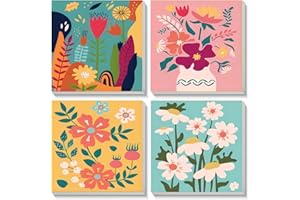 Wenfdrtr 4 Pack Paint by Numbers for Kid with Wooden Frame-Flowers Paint by Number Kits for Kid,Flowers Acrylic Paint by Number Kits on Canvasfor Decor Gifts(20x20cm)