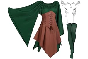 HAYSANDY 4 Pcs Women Elf Costume Renaissance Traditional Irish Dress Fairy Costume Elf Ear Cuffs for Women Halloween Cosplay Party