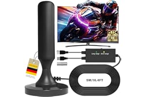 WEIMEIH Antenna TV Interna 2025 Antenna TV Interna Amplificata Potente, Terrestre con 450 km di Ricezione con Base Magnetica, Amplificatore di Segnale Support 4K HD/1080P per HDTV