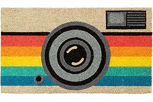 Fisura - Nowoczesna wycieraczka kokosowa z podkładem antypoślizgowym PCV. Oryginalna ręcznie malowana wycieraczka. 70 cm x 40 cm (Aparat Retro, wielokolorowy)