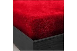 LIZZIE JACOBS Teddy Sherpa Fleece Fitted Bed Sheet Thermal Super Soft Warm Cosy Luxurious Plain Teddy Bear Fleece Bed Sheets (Red, Single)
