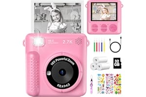 DDULEOG Appareil Photo Instantané Enfant, 2,4" Écran 1080P HD Appareils Photo Numériques Enfant avec Carte 32GB & Papier Thermique, Appareil Photo Enfant Jouet, Cadeau pour Filles Garçons 3-12 Ans